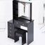 Meuble-lavabo de 37 po et tabouret rembourré 37 po, grand miroir coulissant, DEL tricolore à contrôle tactile avec réglage de la luminosité, rangement haut, tabouret de style noir avec option de chevet noir, miroir