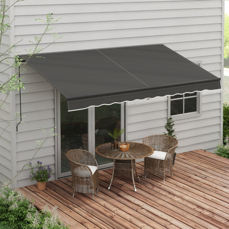 12' X 10' Retractable Awning, 280Gsm UV Resistant Sunshade Shelter For Deck, Balcony, Yard, Dark Gray, Dark Gray