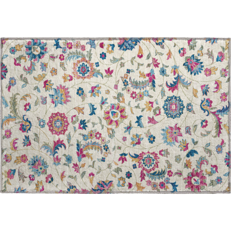 Tapis floral Goulven AMF1006 lavable à la machine de qualité supérieure, Rectangle 1 pi 8 po x 2 pi 6 po
