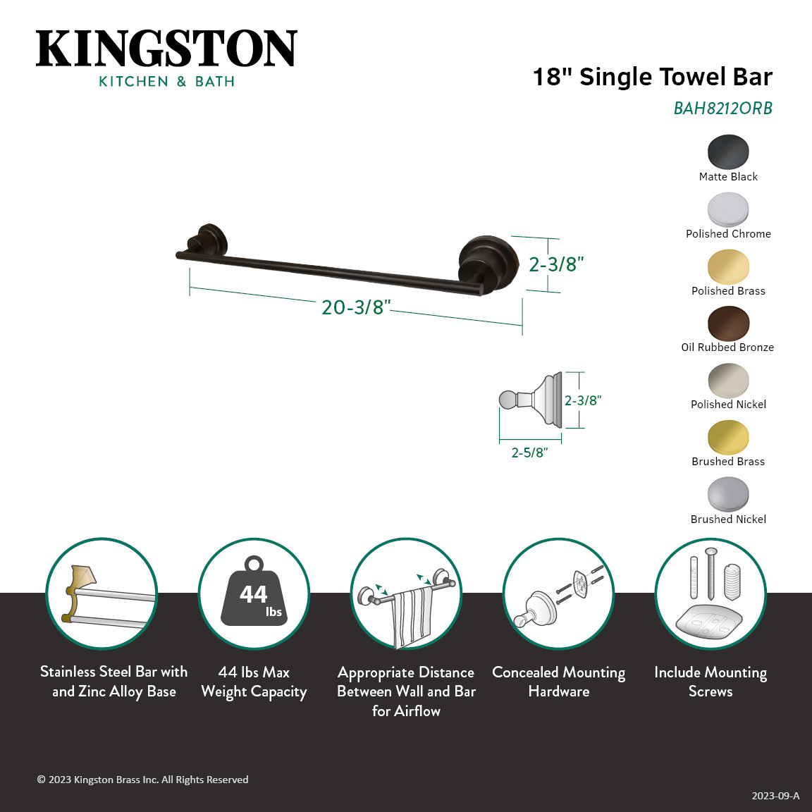Concord 18" Towel Bar, Matte Black