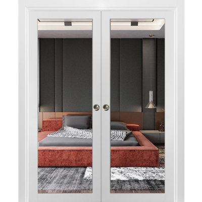 Lucia Mirrored Glass Sliding Closet White Doors