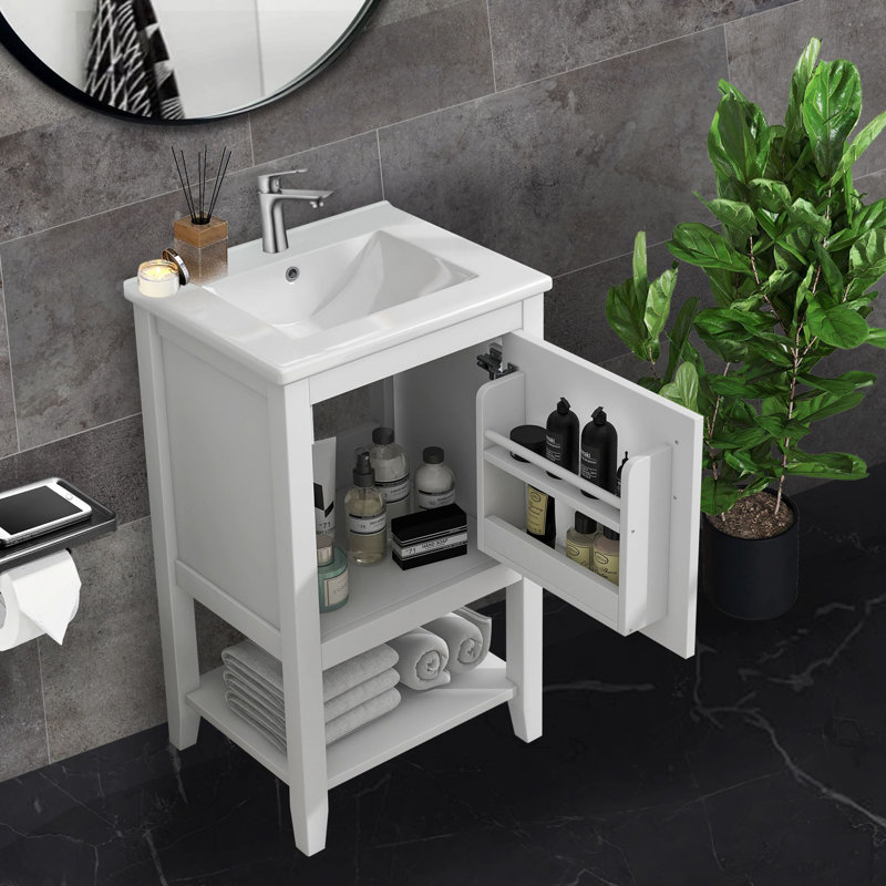 Meuble-lavabo simple avec comptoir Revaz 20, Blanc