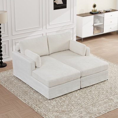 Canapé-lit de 64 po avec revêtement en chenille douce, conception de méridienne double, convertible en fauteuil inclinable simple, canapé de salon moderne et confortable