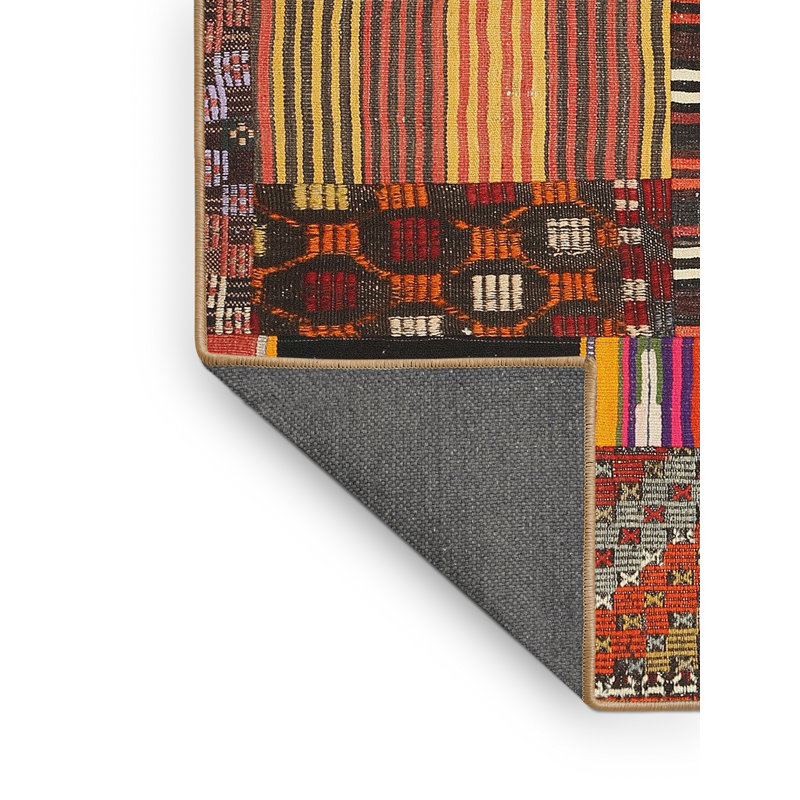 Brun contemporain levis/vert/rouge Tapis décoratif, Rectangle 5 pi x 7 pi