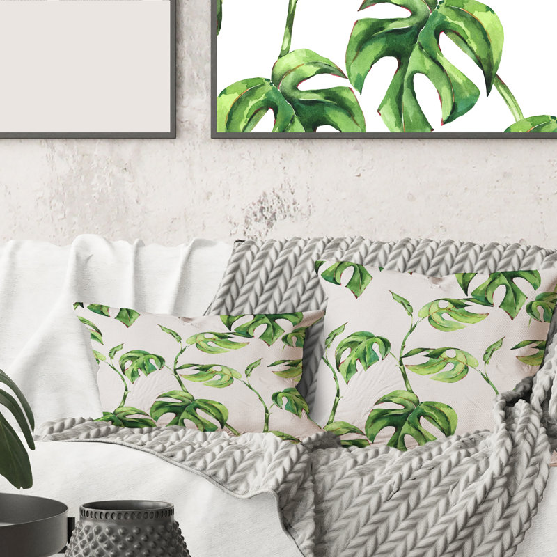 Square,Vintage Floral Tropical Leaves II - Tropical Printed Throw Pillow, 18" x 18"
