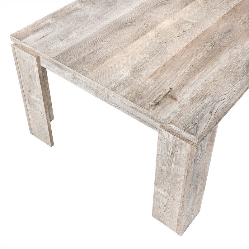 Table de salle à manger rectangulaire de 60 pouces avec finition beige, 6 sièges, pieds en blocs, table de cuisine ou de salle à manger moderne