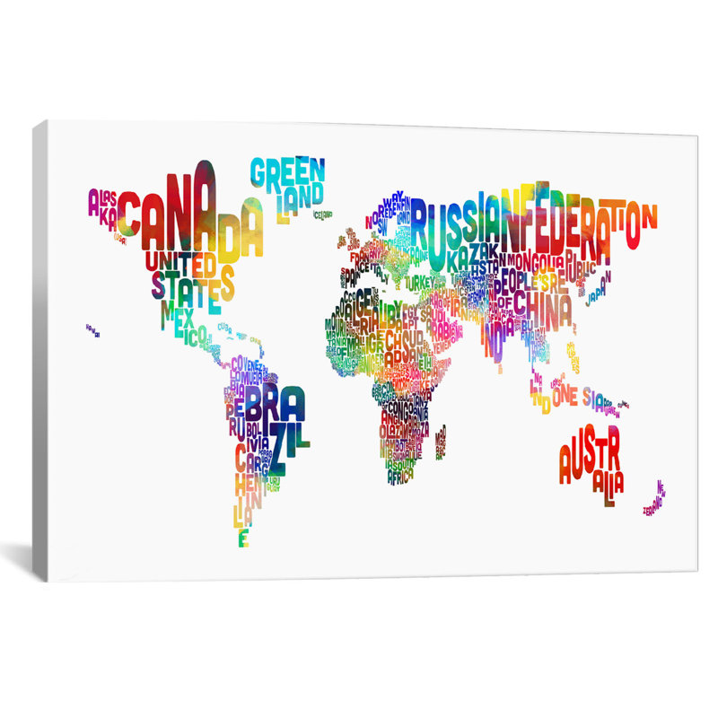 Carte typographique du monde par Michael Tompsett - Impression sur toile tendue sur châssis, H 26 po x l 40 po x P 1,5 po