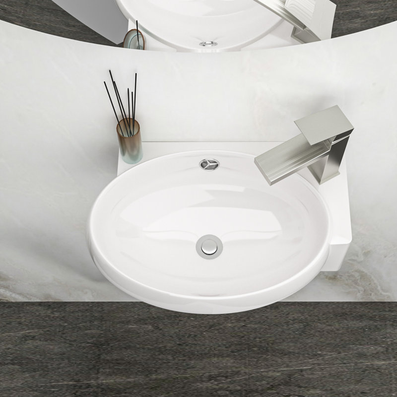 Lavabo de salle de bain 16 po x 11 po, céramique, fixation murale, blanc, teinté, fixation en céramique de qualité fiable, conception polyvalente