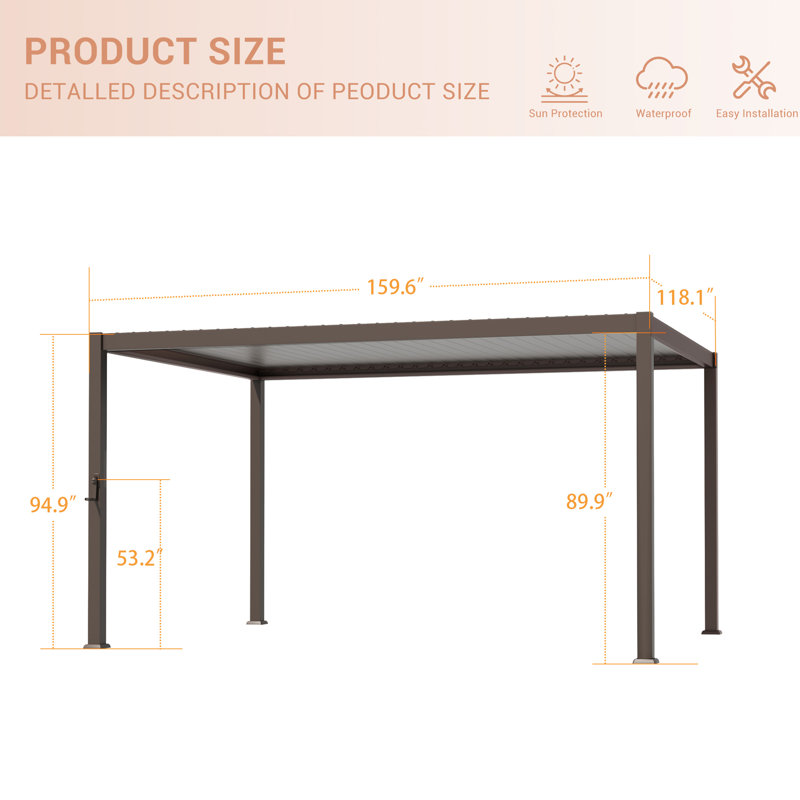Metal Pergola with Louver, 10 ft x 13 ft