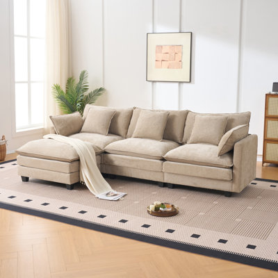 Café de 3 L avec rangement pour salon, appartement, chambre à coucher, tissu chenille, convertible en chaise longue, structure en pin, siège mi-moelleux, dossier coussiné, banc à accoudoirs carrés