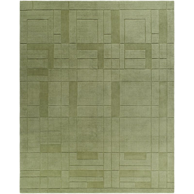 Hand Loomed Wool Geometric Area Rug in Green