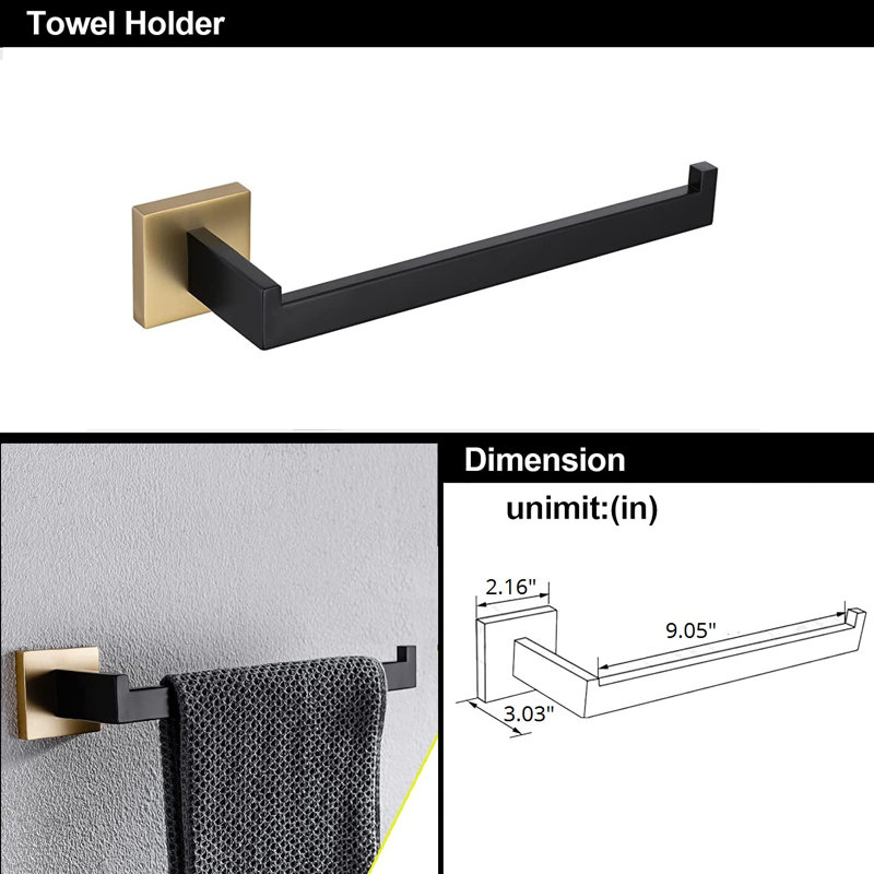 Axis 5 -Piece Decorative Bathroom Hardware Set Towel Bar, TP Holder, Robe Hook Included, Brushed Gold/Matte Black