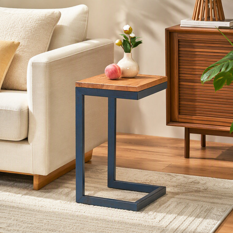 End Table, Small Side Table, C Shaped End Table, Wood Side Table, Metal Side Table
