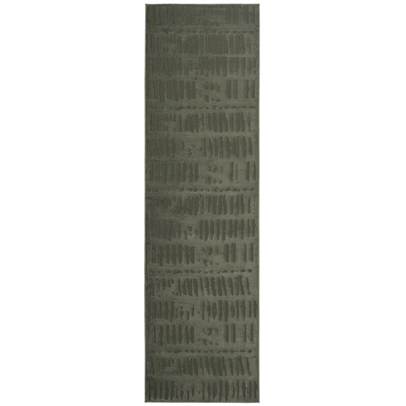 Shell Washable Rug, Runner 2'7" x 12'2", Olive Green