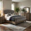 Ensemble de chambre à coucher grand lit 4 pièces Chantel, design traîneau en velours, bois patiné 