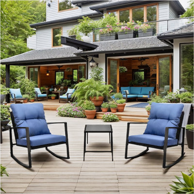 Ensemble de chaises bistro d'extérieur avec coussin bleu pour terrasse