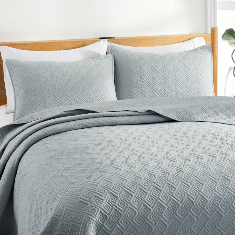 Ensemble de couvre-lit réversible en microfibre, Courtepointe très grand + 2 taies d'oreiller stan, Gris clair