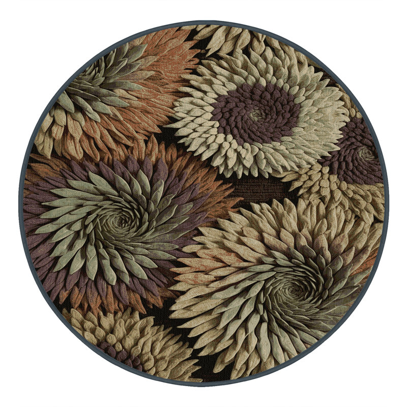 Tapis botanique brun lavable à la machine, Rond 3 pi