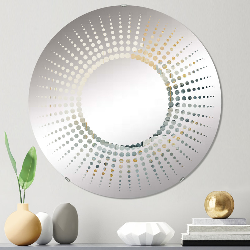 Or et gris cascade aventure scène I - Miroir décoratif Starburst | Rond, 23,6 po x 23,6 po