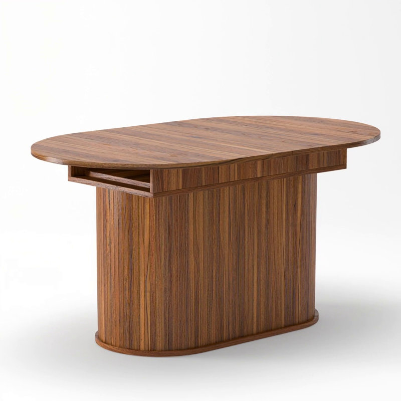 55.11"-70.86" Extendable Dining Table, With Striped Legs For Living Room & Kitchen, Walnut