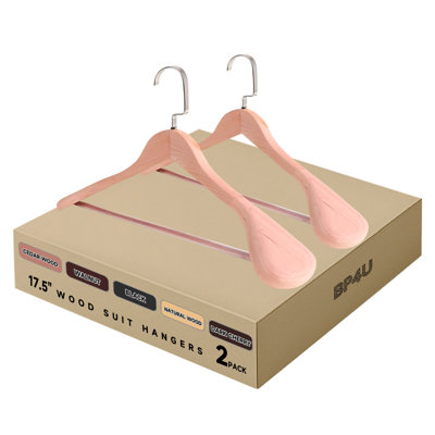  2-Pack Premium Wide Shoulder Wooden Suit Hangers, 17.5-Inch Heavy-Duty Solid Wood Coat Hangers for Suits & Coats(Cedar Wood)