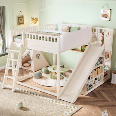Minimalist Loft Bed with Integrated Storage and Slide