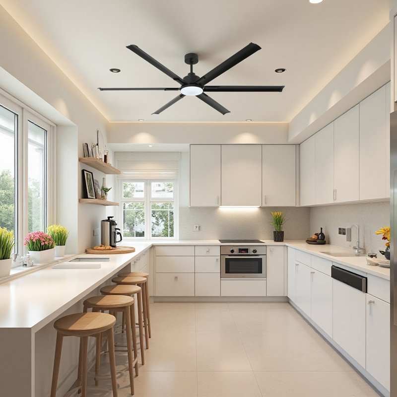 Ventilateur de plafond moderne en aluminium à 6 pales avec lumière DEL 3 couleurs, moteur à courant continu réversible à 6 vitesses et télécommande