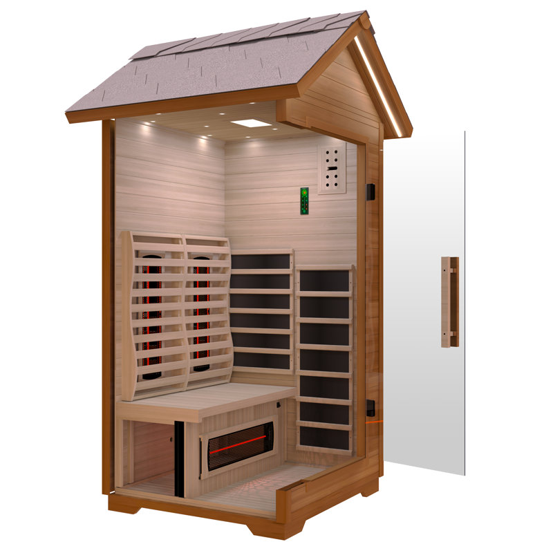 1-Person Outdoor Red Cedar And Hemlock FIR Infrared Cabin Sauna With Star Night Color Lights, And Touch Pad Controller