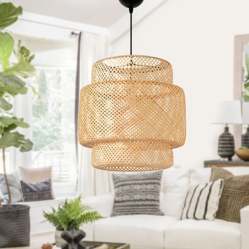 Lustre en bambou élégant, 11,8 po de diamètre x 13,8 po de hauteur | 100% bambou naturel, finition beige et noire | Douille E27, 40 W maximum | Parfait pour le salon, la salle à manger et la décoration contemporaine | Solution d'éclairage écologique
