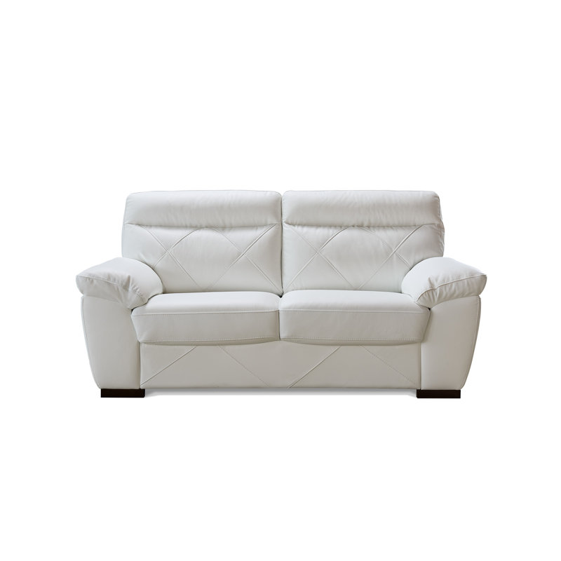 Otto 72" Leather Match Pillow Top Arm Loveseat, White Leather Match