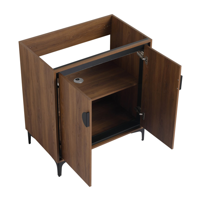 Armoire de salle de bain 30 po, 2 portes, autoportante, structure en bois d'ingénierie, brun, design américain pour 30 po, 2 portes en bois, charnières lisses, style