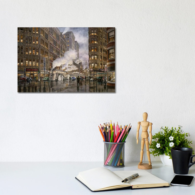 20th Century Limited, Washington And Wharf, Syracuse, New York by Stanton Manolakas - Wrapped Canvas Print