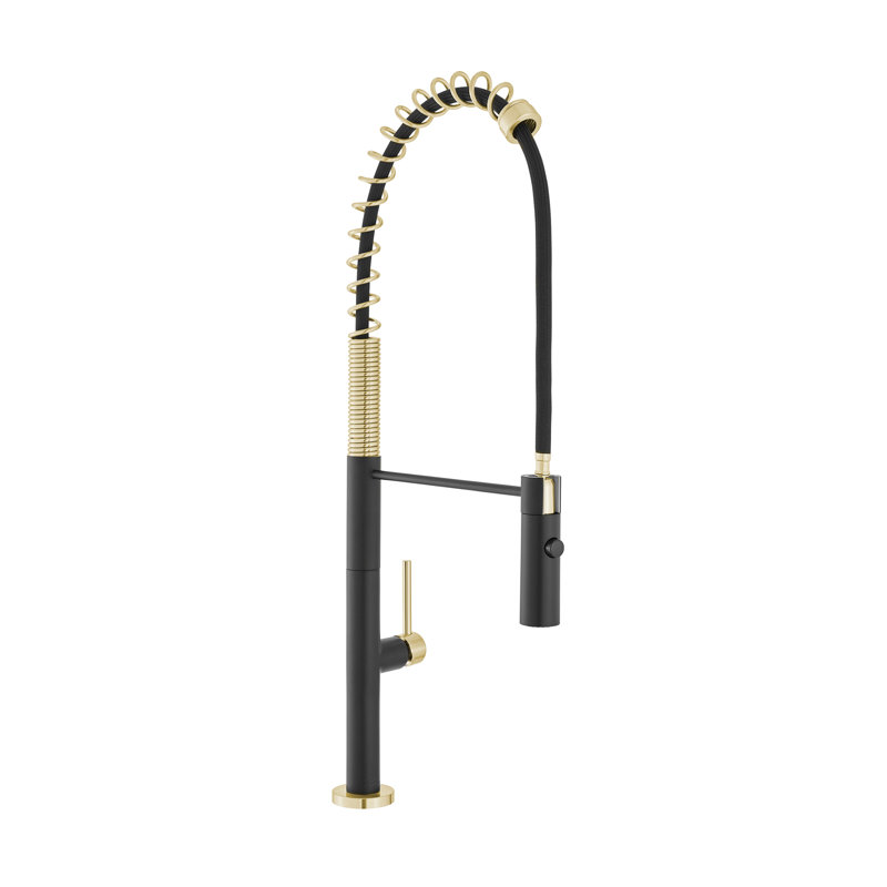 Chalet Single Handle, Pull-Down Kitchen Faucet, Brushed Gold/Black