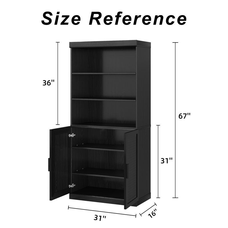 Wood Accent Storage Bookcase with Adjustable Shelves, Black, (5 Shelves) 67"H x 31"W x 16"D