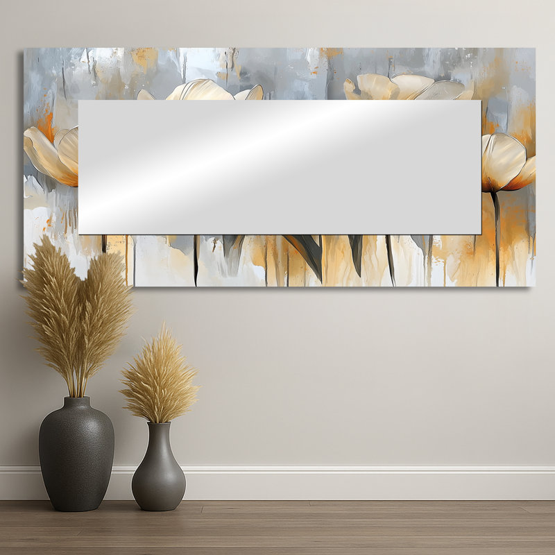 Winter Hues Tulips Field Horizon II - Floral Mirror Wall Decor - Printed On Metal, 28" x 60"