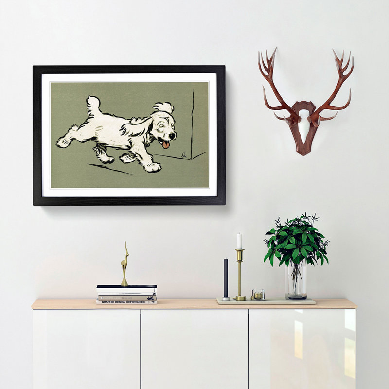 The White Puppy by Cecil Aldin - Picture Frame Painting Print, 36cm H x 48cm W x 2cm D, Black Framed