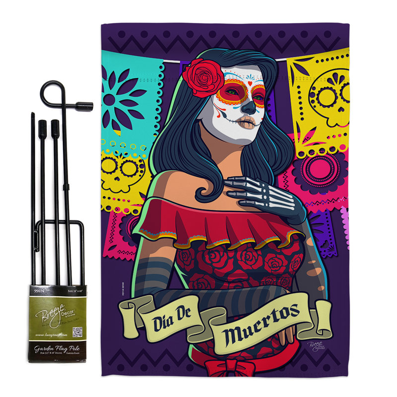 La Calavera Catrina 2 faces polyester 19 x 13 po Ensemble de drapeaux