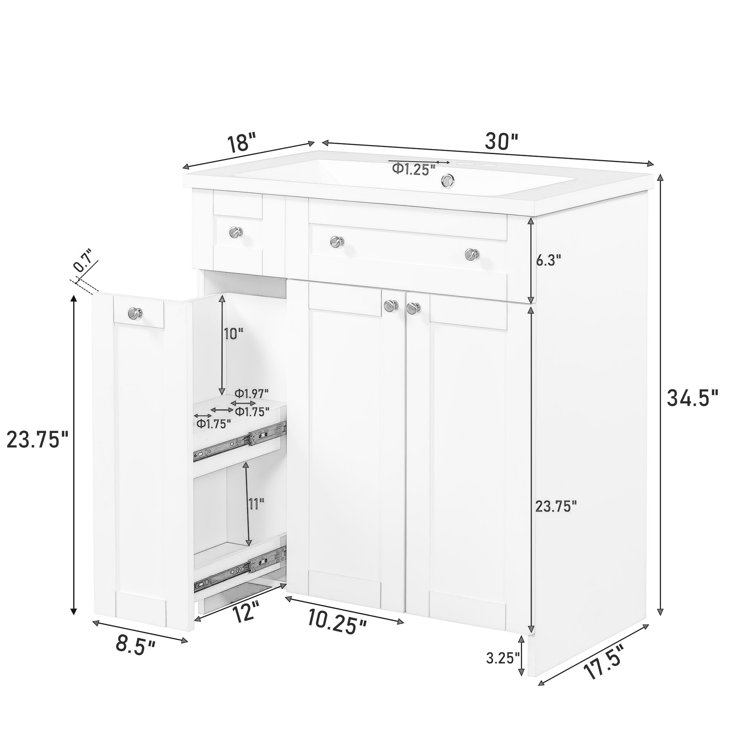 Ronning 30 Bathroom Vanity with Single Sink-Combination Under Counter Sink and Storage Cabinet Vanity Winston Porter Base Finish: White