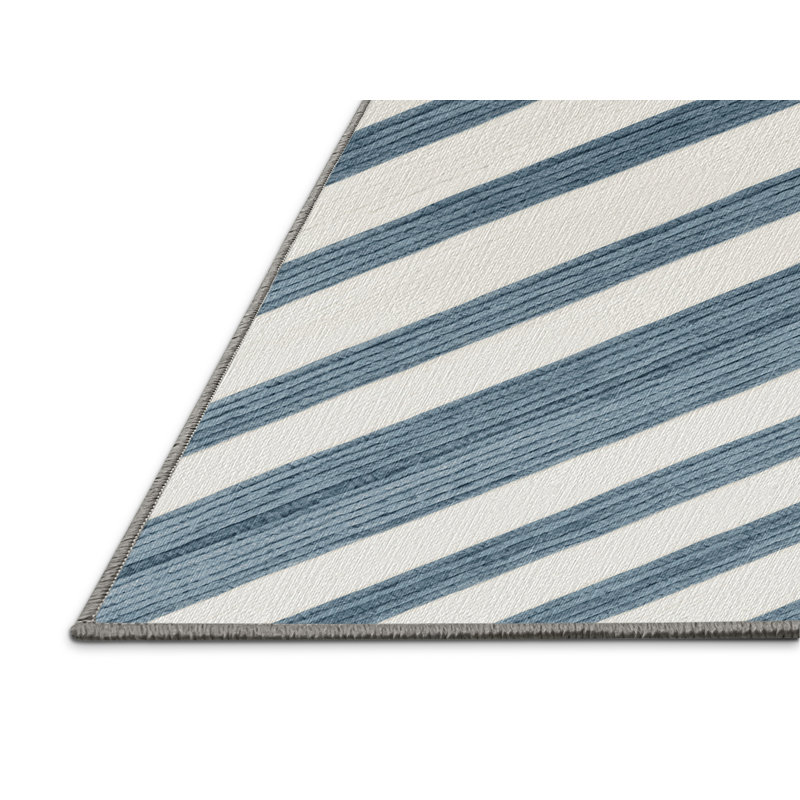  Washable Pale Blue White Striped Area Rug, Rectangle 6' x 9'