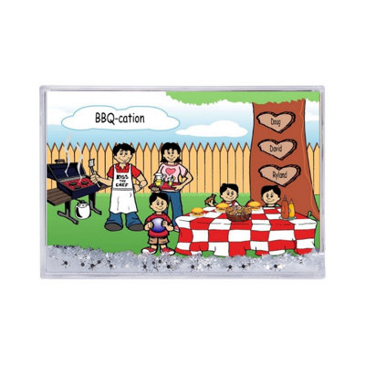 Personalized Family Backyard Barbeque 3 boys MINI Snow Globe Frame Gift