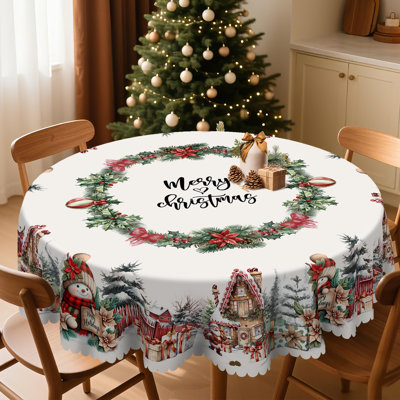 Nappe lavable en polyester motif bonhomme de neige pour décoration de Noël