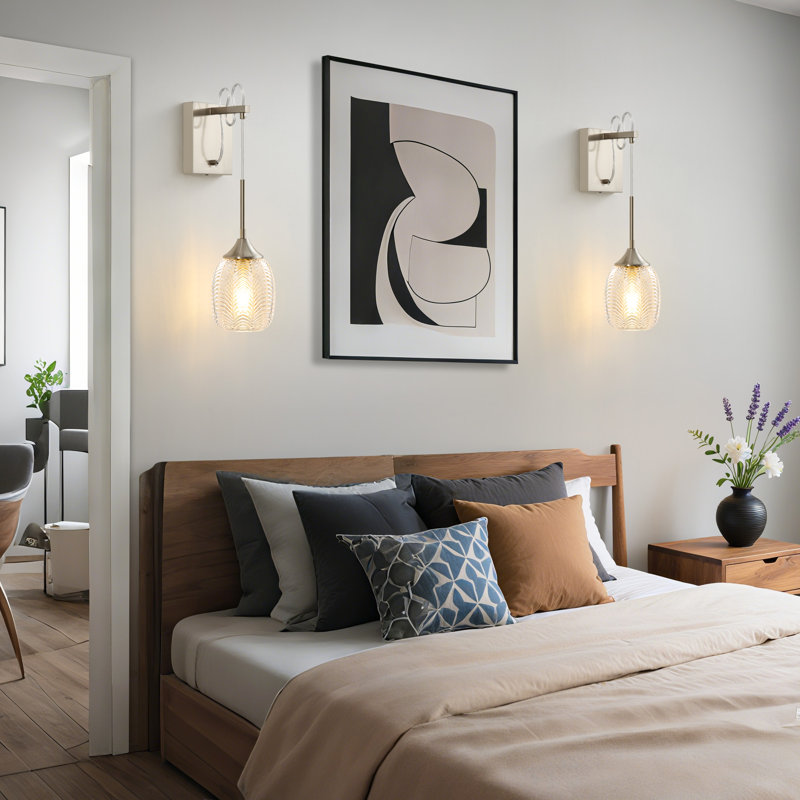 Applique murale moderne en nickel, abat-jour en verre à intensité réglable et à hauteur réglable pour la chambre à coucher, le salon et le couloir