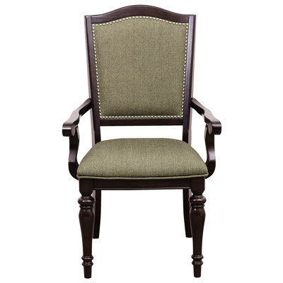 Fauteuil 2 places en cerisier foncé, assise et dossier rembourrés en tissu, garniture cloutée, fauteuils en bois pour accoudoirs essentiels Essential 2, chaise Jolly