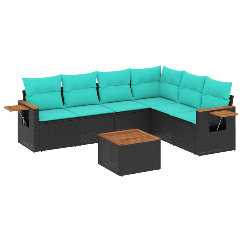  Ensemble de canapé de patio 7 pièces avec coussins en rotin de polyester noir