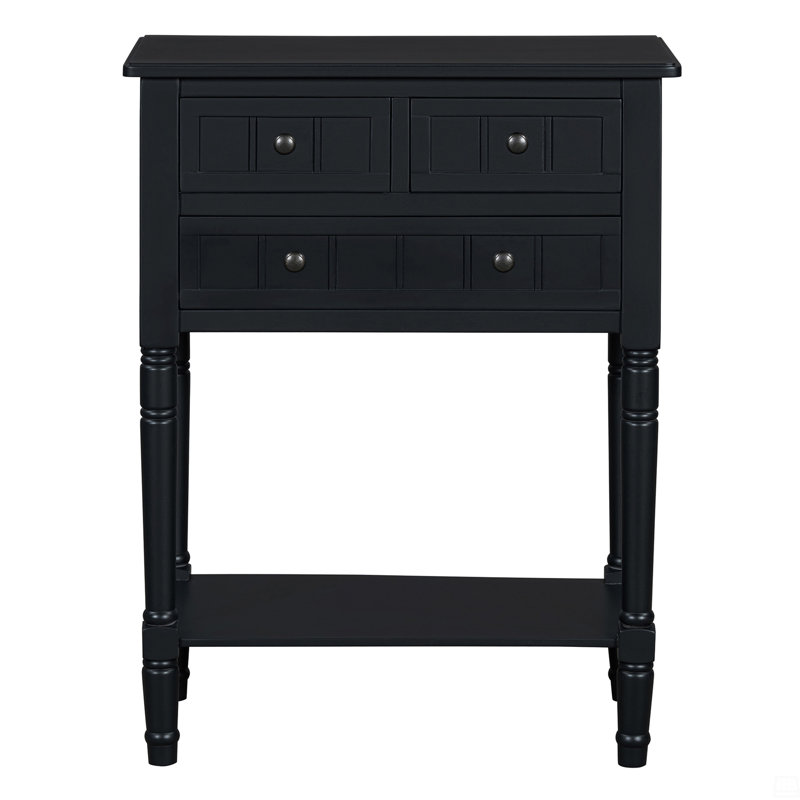 Narrow Console Table, Slim Sofa Table With Three Storage Drawers And Bottom Shelf, Black