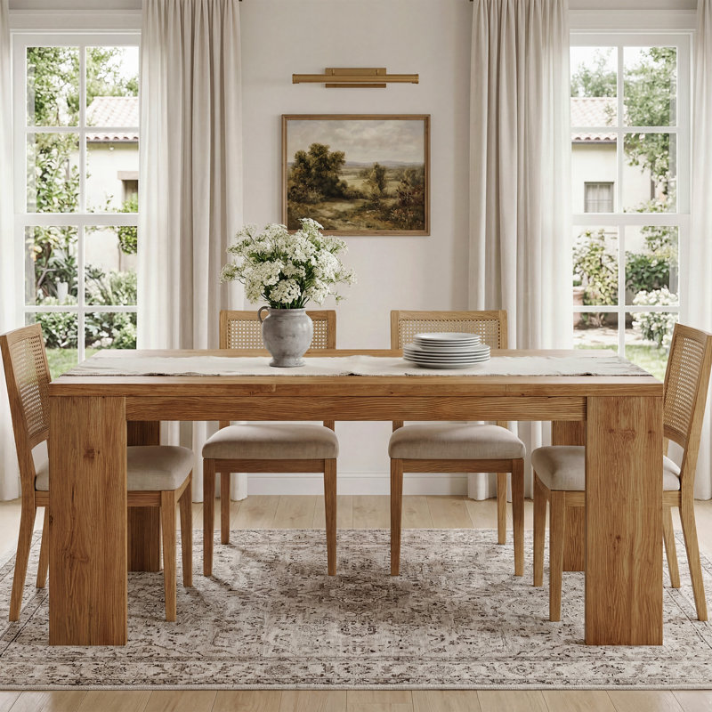 63" Solid Wood Dining Table for 4-6, Farmhouse Rectangular Kitchen Table for Dining Room