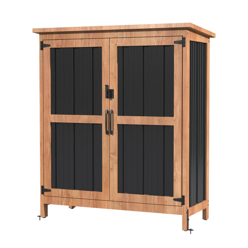 Outdoor Storage Cabinet, Lockable Garden Shed With Adjustable Shelf, Weatherproof Tool Storage Cabinet For Yard Lawn Pool, Black