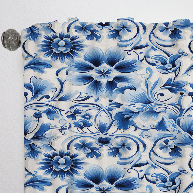 Cobalt Fretwork Ii Victorian Pattern II - Damask Curtain - Velvet Room Darkening - 1 panel, 52" W x 120" L
