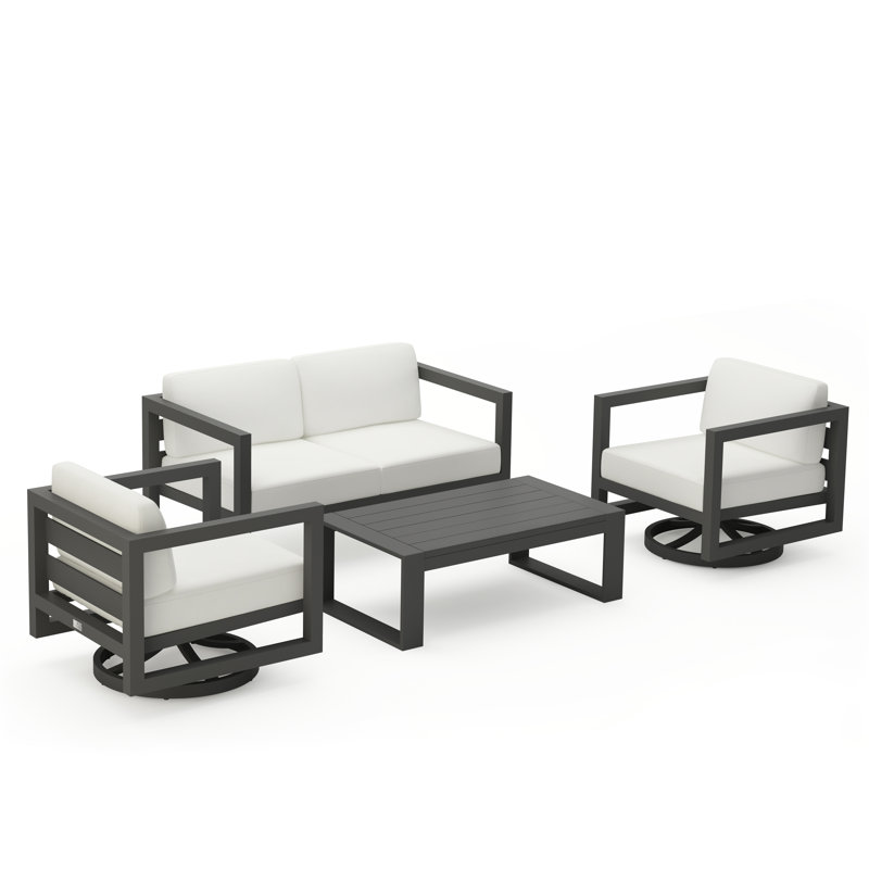 Avion 4 Piece Loveseat Set With Swivel, Canvas Natural Sunbrella® Canvas, Slate