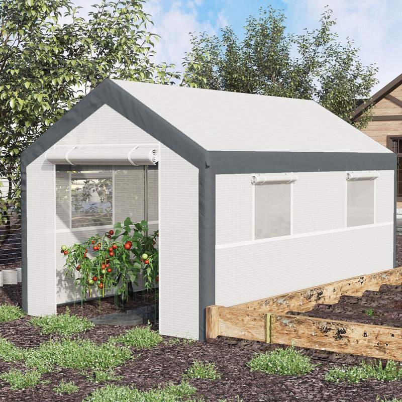 Outsunny 12' x 7' x 7' White and Dark Grey Walk-In Greenhouse